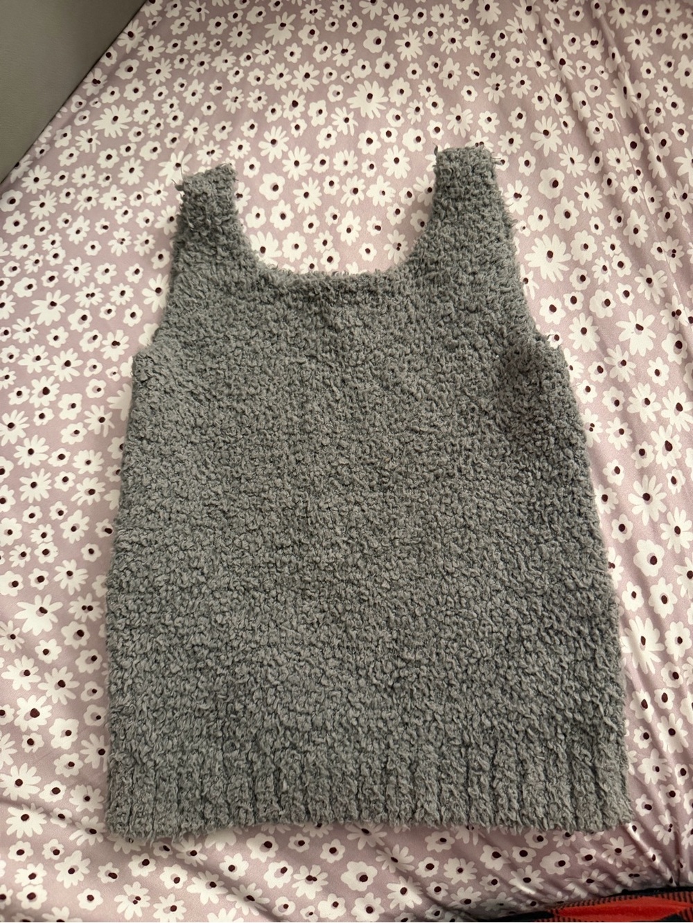 SKIMS Size 6 / 7  Kids Cozy Knit Tank Top Scoop Neck in Smoke Gray Fuzzy 6/7
